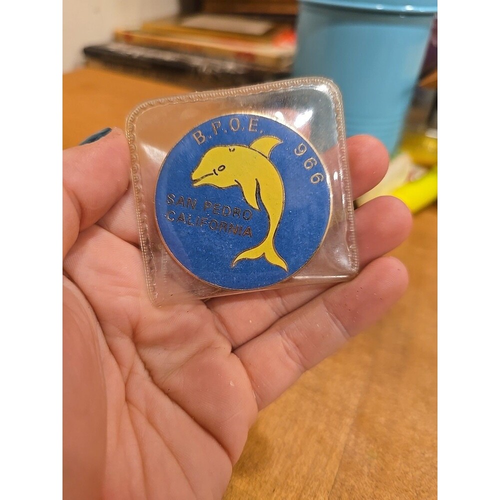Vintage B.P.O.E. 966 San Pedro California Blue Dolphin Enamel Pin Elks Lodge